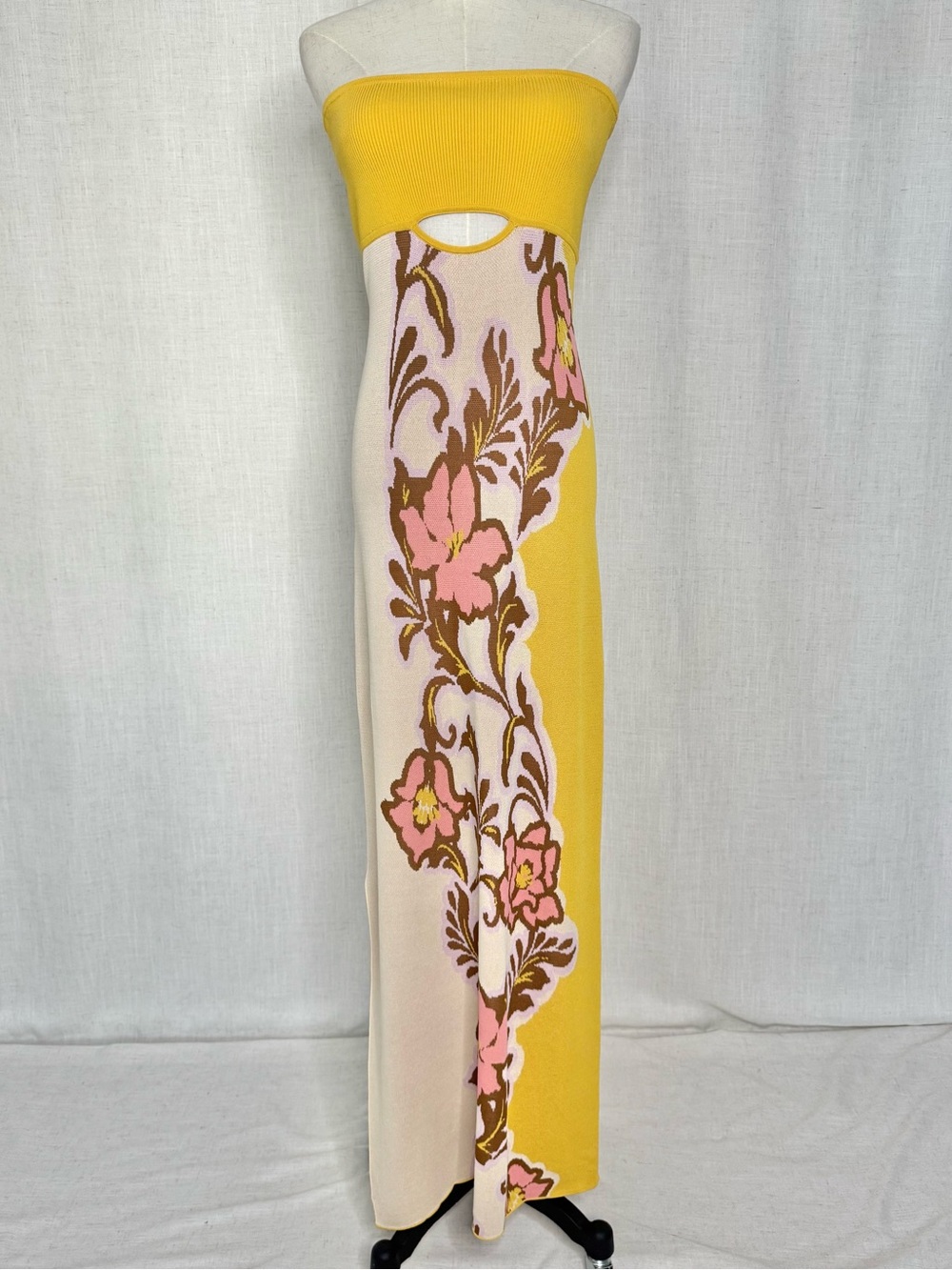 MISA Los Angeles Fletcher Floral Knit Strapless Maxi Dress Plumeria Size M NWT